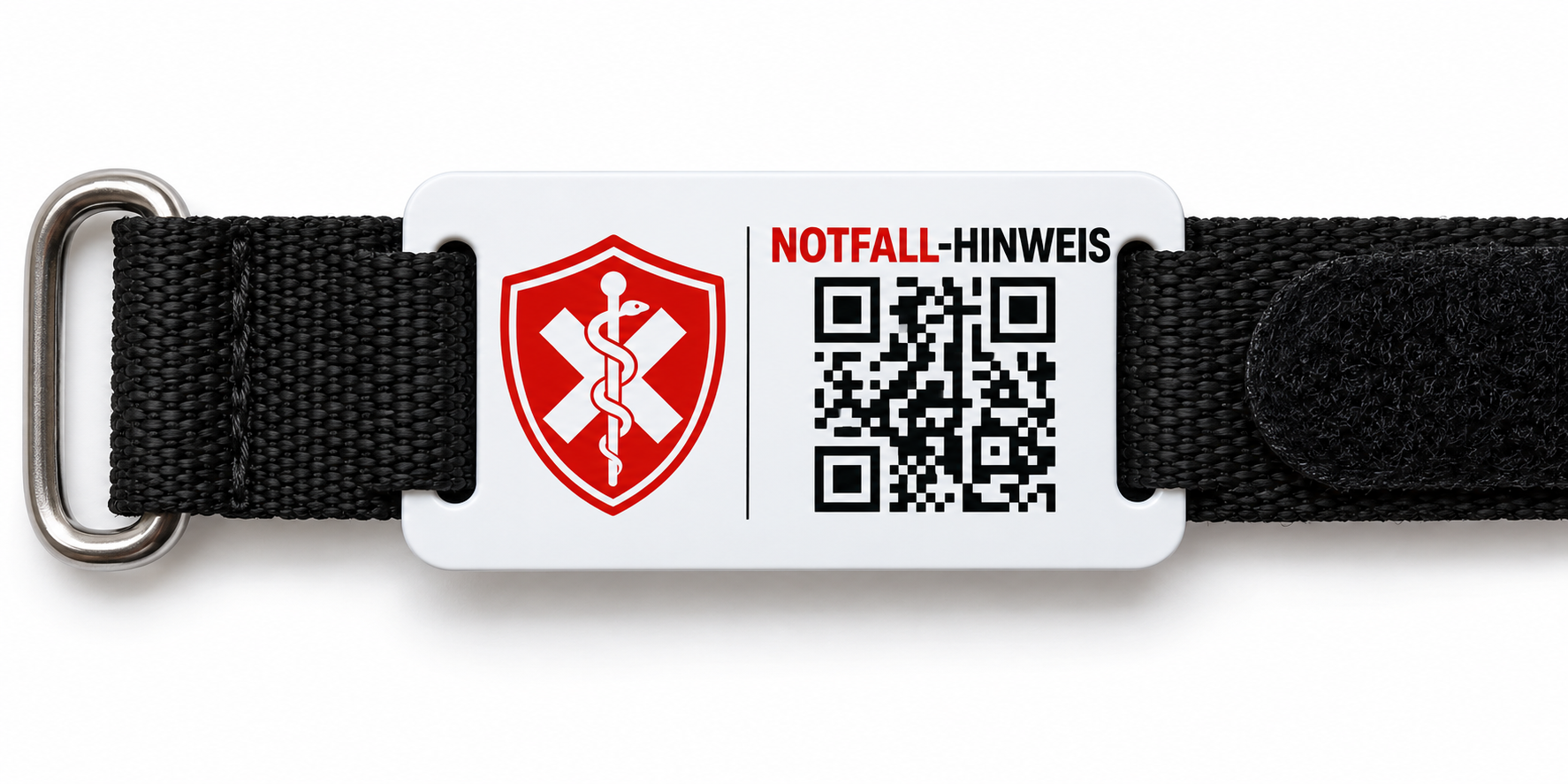 Notfall-Hinweis mit QR-Code an einem gelben Armband